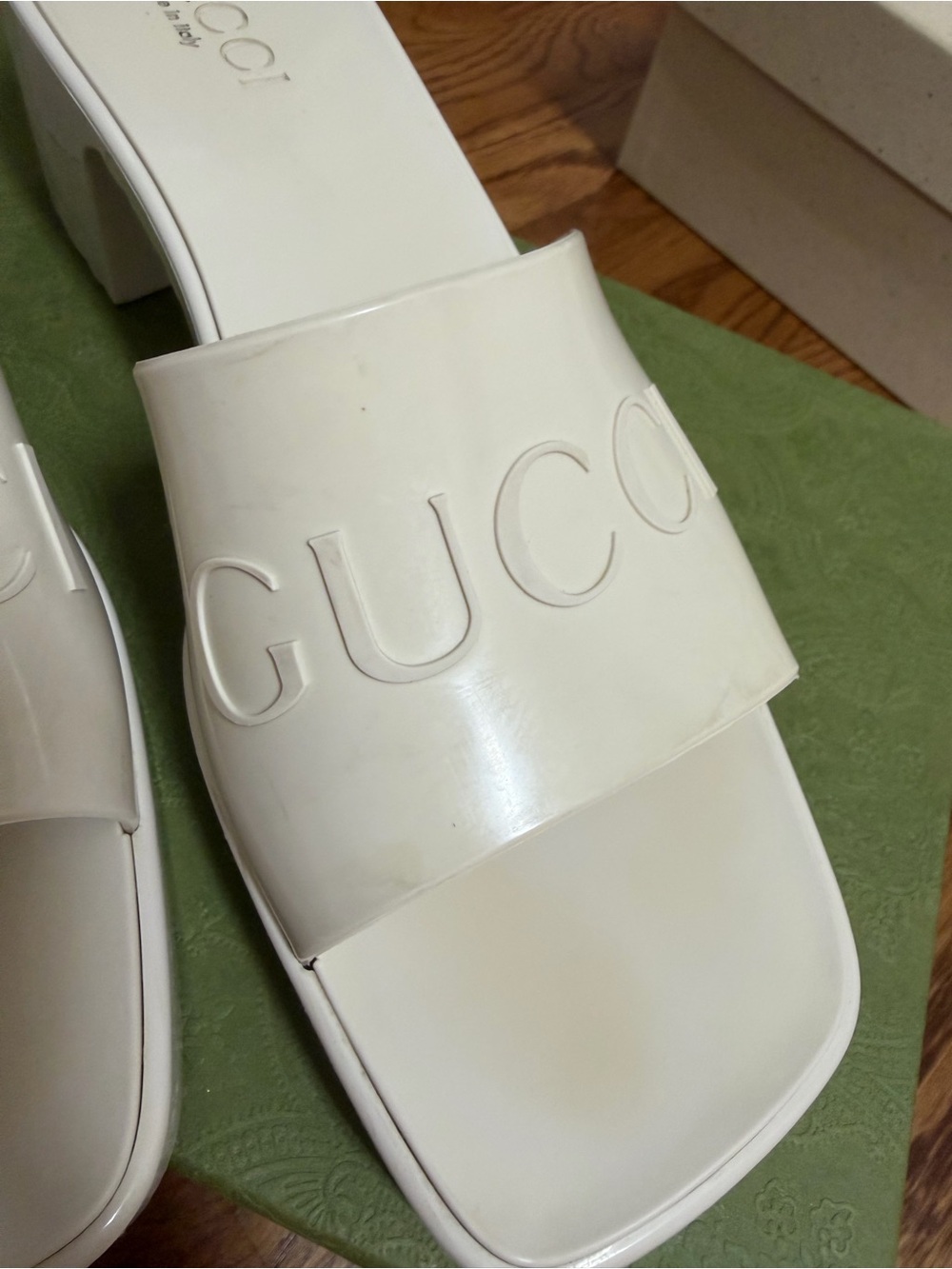 Gucci Rubber Block Heel Slide Mules - Picture 3 of 7